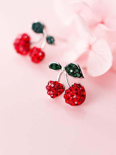925 Sterling Silver With Platinum Plated Cute Friut  Cherry Stud Earrings