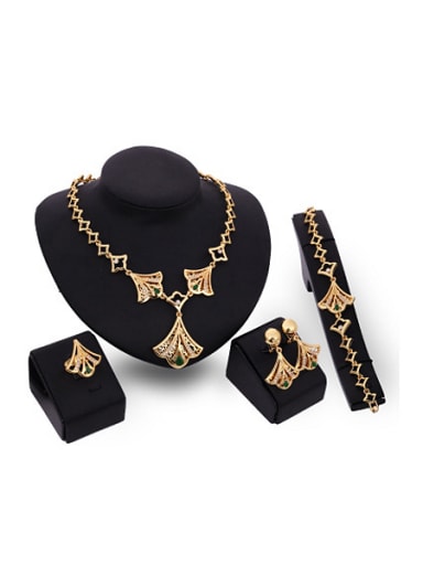 custom Alloy Imitation-gold Plated Vintage style Rhinestones Fan-shaped Four Pieces Jewelry Set