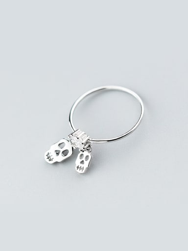 Personality Double Skull Shaped S925 Silver Rhinestone Ring