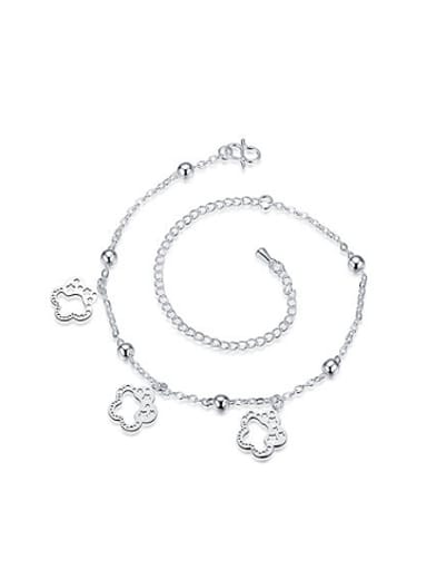 Simple Flowers Bead Silver Anklet