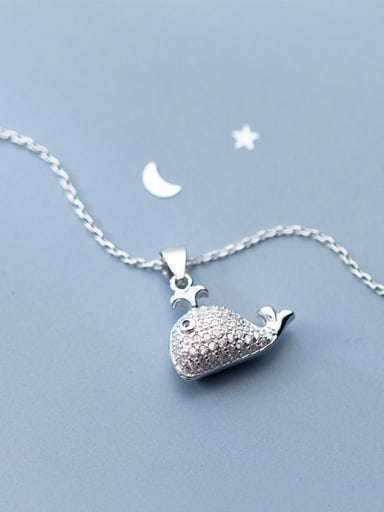 Sterling silver inlaid zircon whale cute animal necklace