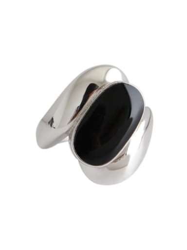 925 Sterling Silver With Platinum Plated Vintage Black Epoxy Wide Face Free Size Rings