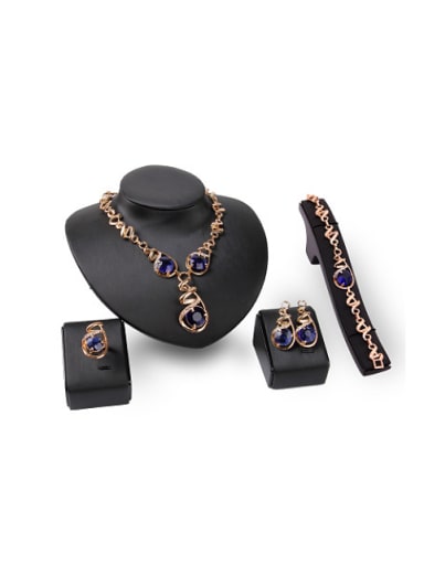 custom Alloy Imitation-gold Plated Fashion Artificial Round Stones Four Pieces Jewelry Set