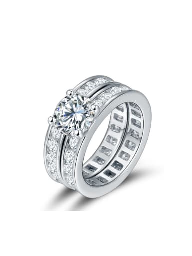 Double Layer Zircons White Gold Plated Silver Ring