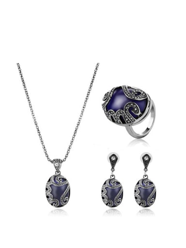 Alloy Antique Silver Plated Vintage style Artificial Stones Oval-shaped Three Pieces Jewelry Set