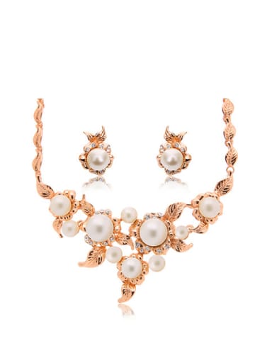 Alloy Rose Gold Plated Fashion Artificial Pearls Two Pieces Jewelry Set