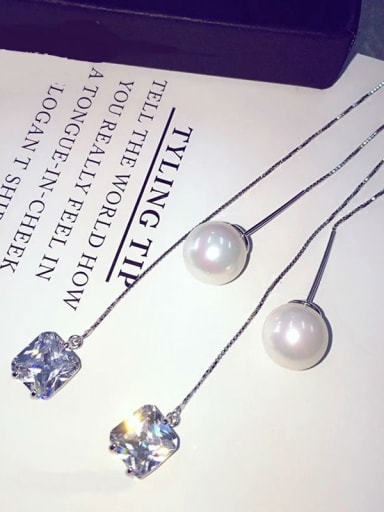 S925 silver pearl zircon personerlity line threader earring