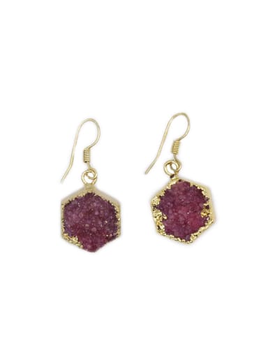 Simple Hexagon-shaped Purple Natural Crystal Earrings