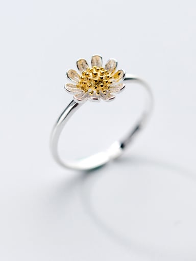 Temperament Chrysanthemum Shaped Gold Plated S925 Silver Ring