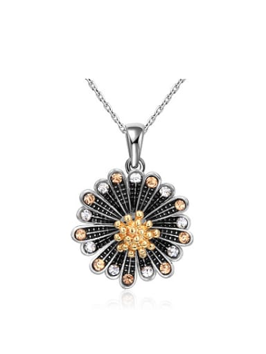 Delicate Double Color Design Chrysanthemum Shaped Rhinestone Necklace