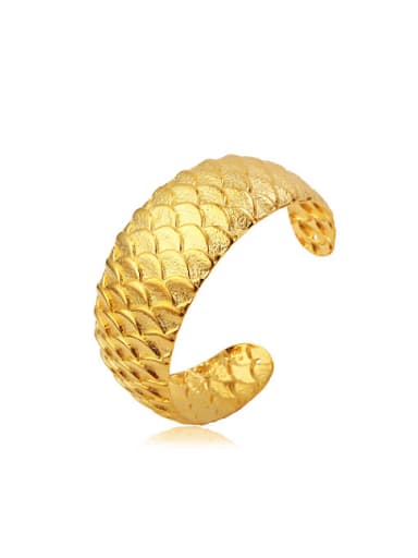 Copper Alloy 24K Gold Plated Retro style Dragon Scale Opening Bangle
