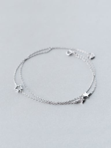 S925 Silver Elegant Swan Star Zircon Double Lines Bracelet