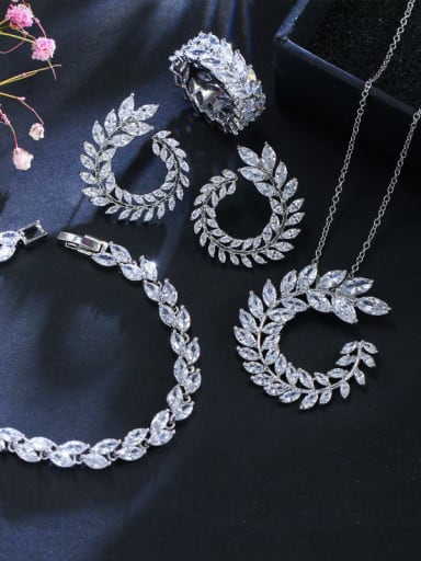 Luxury Shine Square High Quality Zircon Round Necklace Earrings ring bracelet 4 Piece jewelry set