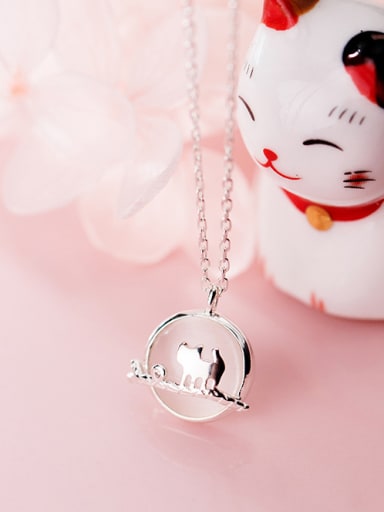 925 Sterling Silver With Platinum Plated Simplistic Animal Cat Necklaces