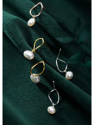 925 Sterling Silver With  Artificial Pearl Simplistic Oval Drop Earrings