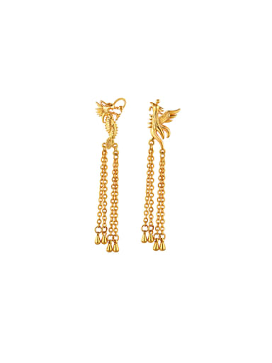 Copper Alloy 24K Gold Plated Classical Dragon Phoenix Drop threader earring
