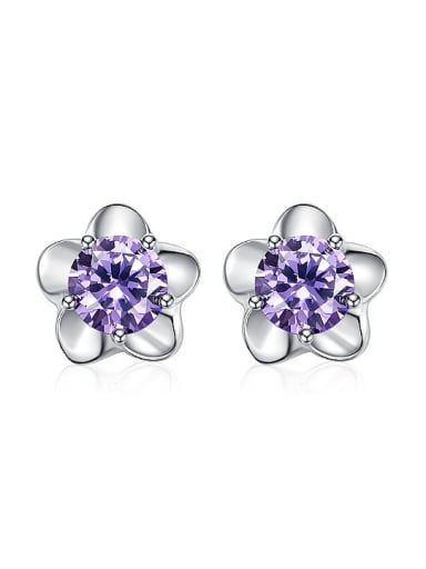 Tiny Cubic Purple Zircon Flower 925 Silver Stud Earrings