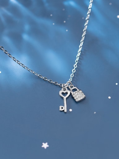 925 Sterling Silver With Platinum Plated Personality Locket Key  Necklaces