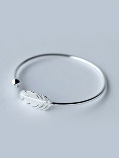 S925 Silver Artistical Feather Adjustable Opening Bangle