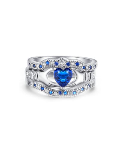 Three Layer Blue White Zircons Fashion Ring