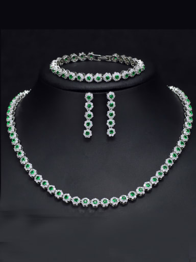 Luxury Shine  High Quality Zircon Round Necklace Earrings bracelet 3 Piece jewelry set