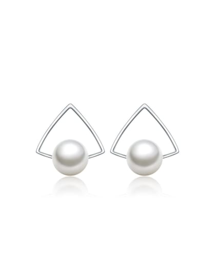 Hollow Triangle Shape Shell Pearls Stud Earrings