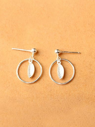 Hollow Round Leaf Silver drop earring