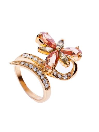 Exaggerated Zirconias-studded Flower Rhinestones Copper Ring