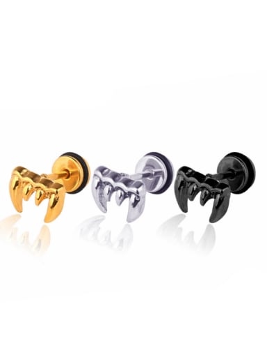 Stainless Steel With Gold Plated Personality wolf's fang Stud Earrings