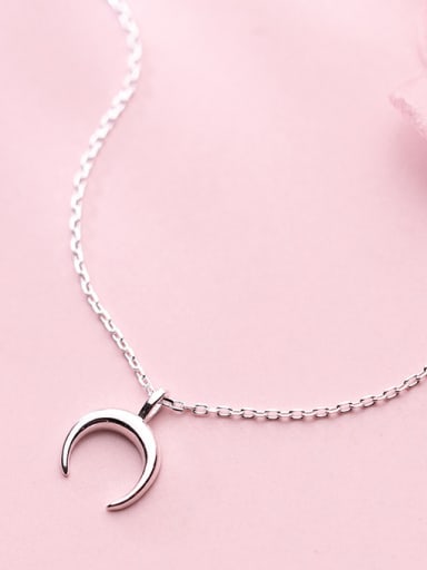 Sterling silver sweet curved moon cute necklace
