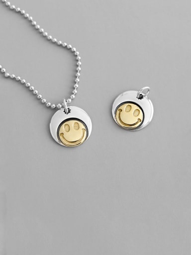 925 Sterling Silver With Platinum Plated Cute Geometric Smiley face  Necklaces
