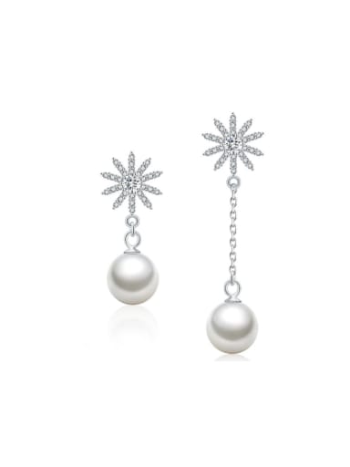 Temperament  Snowflake Pearl Asymmetry Drop Earrings