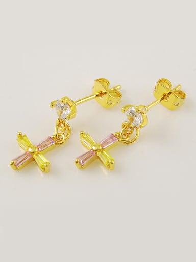 Trendy Gold Plated Cross Shaped Rhinestones Drop Earrings