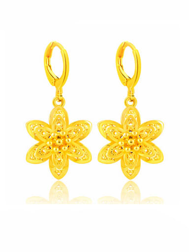 Vintage 24K Gold Plated Flower Shaped Copper Drop Earrings