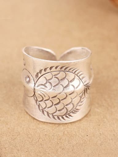 Ethnic Handmade Silver Fish-etched Ring