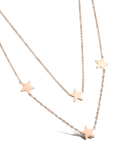 Simple Little Stars Rose Gold Plated Two-layer Necklace