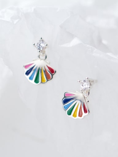 925 Sterling Silver With Platinum Plated Cute Color Sector Stud Earrings