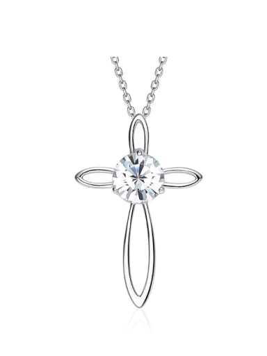 Simple Hollow Cross White austrian Crystal Pendant 925 Silver Necklace