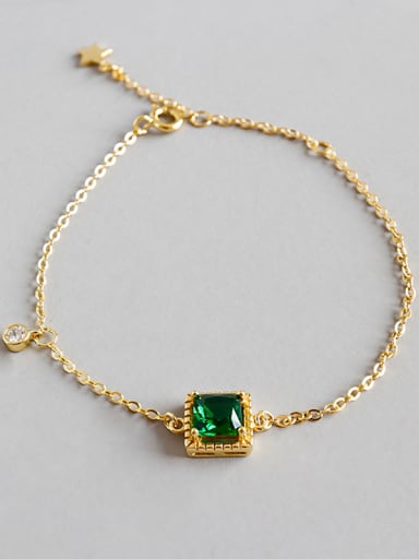 Sterling Silver Handmade geometric square emerald zircons Bracelet