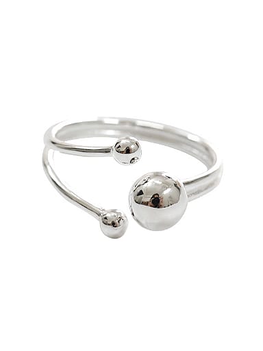 Simple Smooth Beads Silver Opening Ring