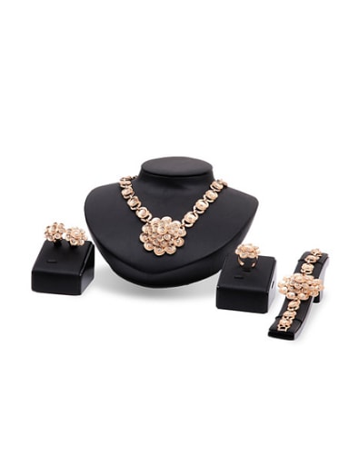 Alloy Imitation-gold Plated Vintage style Rhinestones Flower Four Pieces Jewelry Set