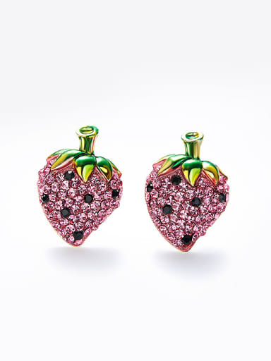 Fashion Strawberry Shiny Zirconias Copper Stud Earrings