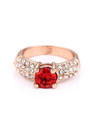 Fashion Rose Gold Plated Red Zircon Rhinestones Alloy Ring