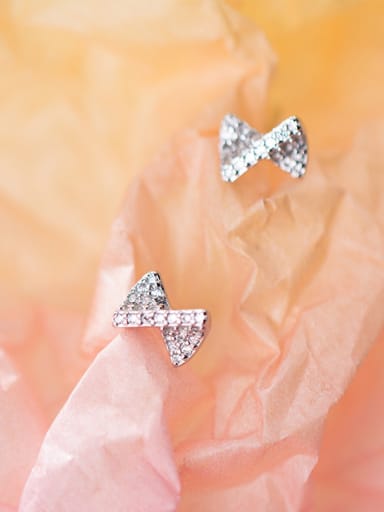 925 Sterling Silver With Cubic Zirconia Simplistic Bowknot Stud Earrings