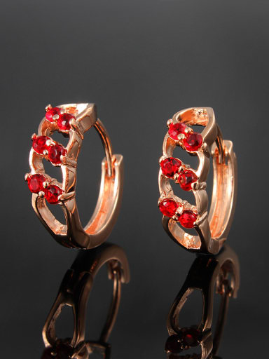 Creative Rose Gold Plated Red Zircon Clip Earrings