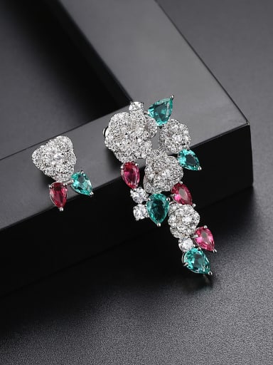 Copper inlaid AAA zircon asymmetrical Flower Earrings