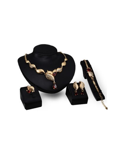 Alloy Imitation-gold Plated Vintage style Stones Leaf-shaped Four Pieces Jewelry Set