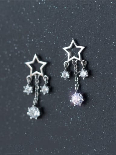 S925 Silver Elegant Fashionable Star Zircon Tassel Short drop earring