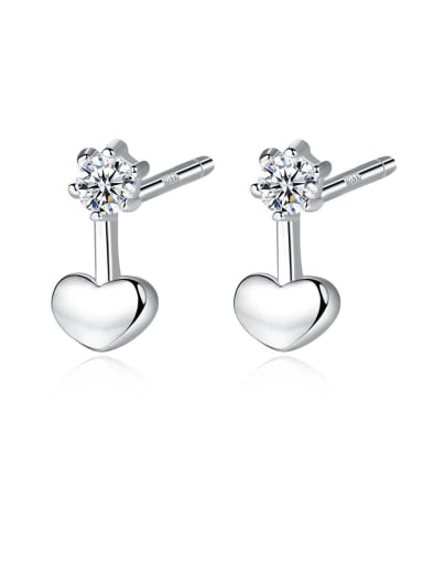 925 Sterling Silver With Cubic Zirconia  Simplistic Heart Stud Earrings