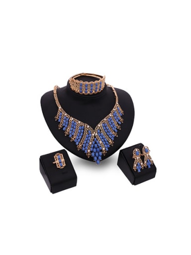 custom Alloy Imitation-gold Plated Ethnic style Stones Four Pieces Jewelry Set
